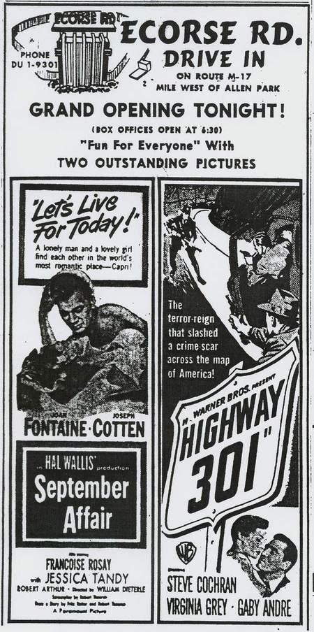 Ecorse Drive-In Theatre - Ecorse Grand Opening Ad 4-22-51 From Michigandriveins